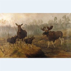 Moose Family In A Landscape