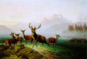 Rotwildrudel Am Bergsee by Oskar Krockow von Wickerode