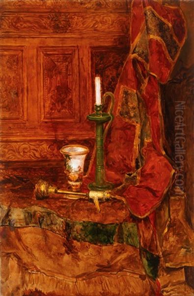 Still Life With Flag, Vase, Candlestick And Lamp - view 1
