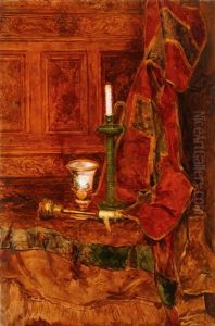 Still Life With Flag, Vase, Candlestick And Lamp