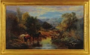 Dartmoor Ponies In A River Valley by William Widgery