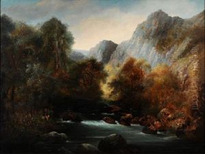 The Teign Valley, Fisherman Watching A Pool In The Foreground