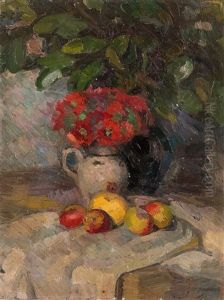 Still Life With Red Flowers by David O. Widhopff