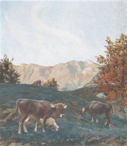 Weidende Herde Auf Der Alp by Hans Widmer