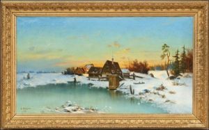 Auringonlasku Talvimaisemassa (sunset In A Winter Landscape) by Leonard Wiedh