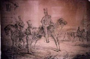 Hussards Au Repos by Tadeusz Brodowski