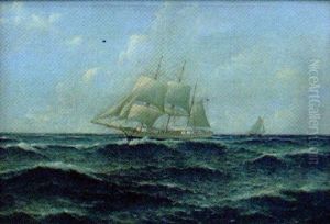 Segelskutor Pa Oppet Vatten by Leonard Wiedh