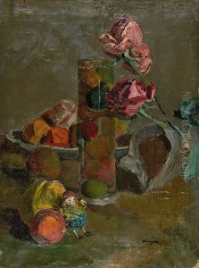 Blumenstillleben Mit Fruchteglas by Franz Wiegele