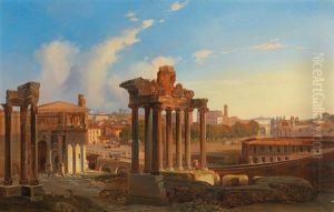 View Of The Forum Romanum With The Saturn Temple
