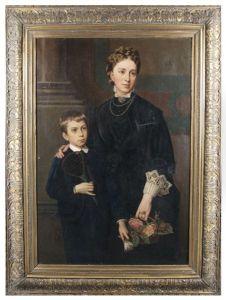 Mother And Son, He Is Holding A Feather Ball Game by Marie Wiegmann