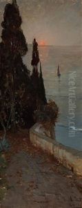Sonnenuntergang Uber Einer Sudlichen Landschaft by Manuel Wielandt