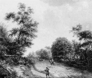 Hollandische Dorfstrase Mit Reiter, Bauernkarren Und Wanderer