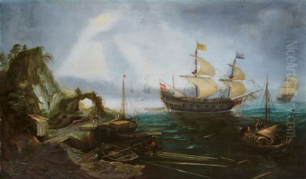 Coastal Landscape With A Warship At Anchor - view 1