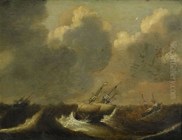 Stormigt Hav Med Hollandska Skepp - view 1