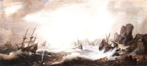 Vaisseau Dur Une Mer Agitee Pres Du Rivage by Cornelis Claesz van Wieringen
