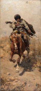 Czerkies Na Koniu W Galopie by Alfred von Wierusz-Kowalski