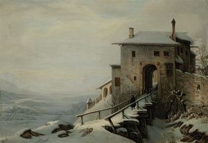 Burgtor In Winterlicher Flusslandschaft by Georg Wiesend