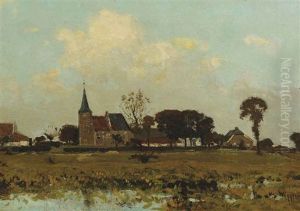 Church In Persingen, Ooipolder (+ Landscape With 'huis De Magerhorst', Duiven, Oil On Canvas Laid On Plywood; 2 Works) by Derk Wiggers