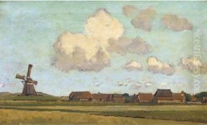 Op Ameland: A Windmill Near A Village On The Island Of Ameland by Derk Wiggers