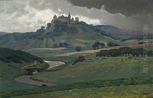 A View Of A Village On A Hill by Derk Wiggers