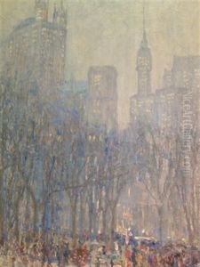 Twilight - Fifth Avenue And The Plaza At Central Park by Sidney Miller Wiggins