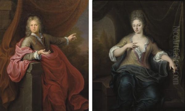 Portrait Of A Gentleman, In A Pink Wrap (+ Portrait Of A Lady In A Blue Wrap; Pair) - view 1