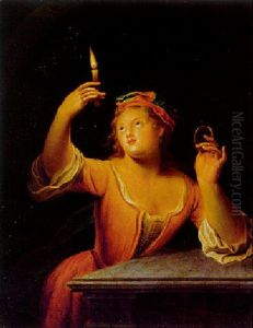 Junge Dame Mit Einem Brennenden Kerze Und Einem Medaillon, Allegorie Des Gesichts