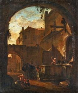 Dorfbrunnen Mit Italienischem Landvolk by Thomas Wijck