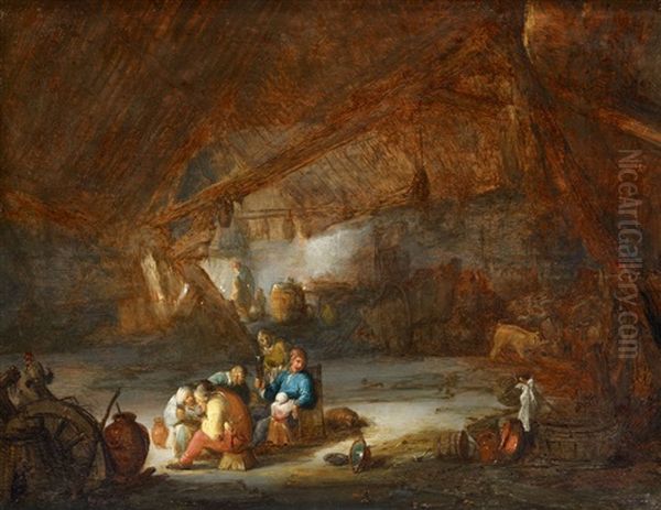 Rustic Interior With Drinking Peasants - view 1