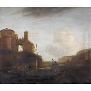 Italienische Landschaft Mit Segelboot Und Ruinen by Thomas Wijck
