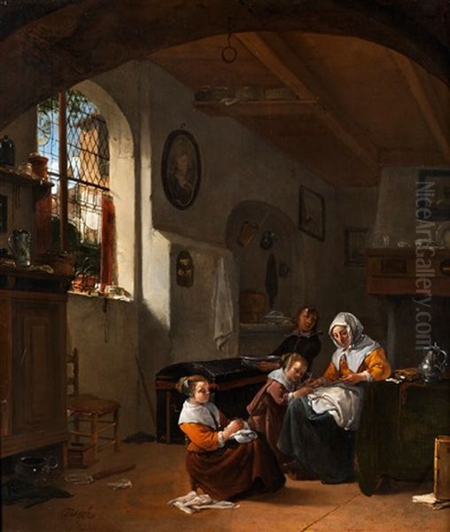Hollandisches Interieur Mit Mutter Und Drei Kindern - view 1
