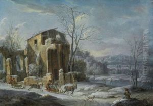 Winterlandschaft Mit Ruine Und Pferdeschlitten