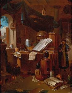 Der Alchimist In Seinem Studierzimmer by Thomas Wijck