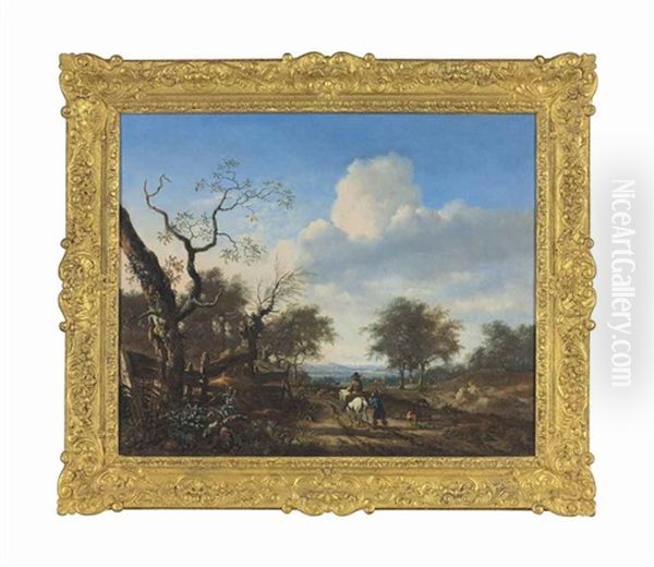 A Wooded Landscape With Hunters And Herdsmen On A Track - view 1