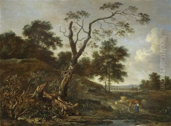 A Drover With Cattle On A Country Path - view 1