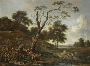 A Drover With Cattle On A Country Path by Jan Wijnants