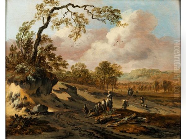 Dunenlandschaft Mit Weg Und Wanderern - view 1