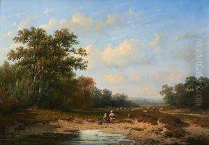 Au Bord De La Riviere by Anthonie Jacobus van Wijngaerdt