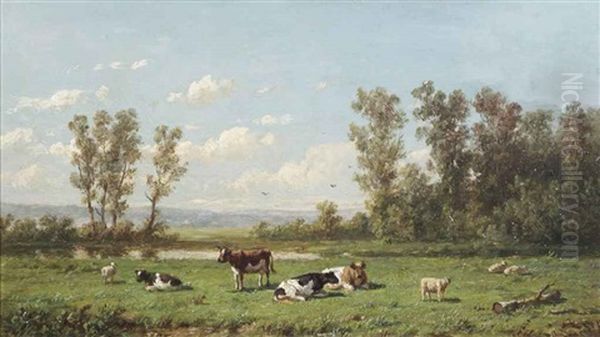 Cattle Grazing In A Sunlit Pasture - view 1
