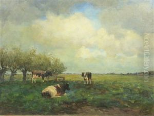 Rustende Koeien Bij Een Hek