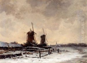 Molens In Sneeuwlandschap by Jan Hillebrand Wijsmuller