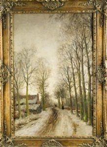 Landliche Winteridylle Mit Bauernhaus Am Baumbestandenen Weg Mit Figurenstaffage by Jan Hillebrand Wijsmuller