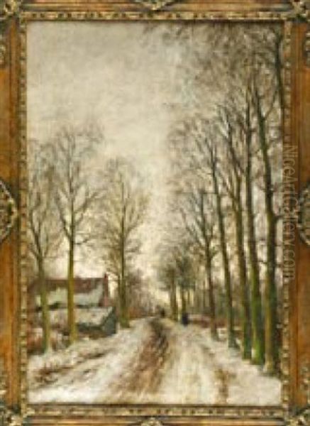 Landliche Winteridylle Mit Bauernhaus Am Baumumsaumten Weg - view 1
