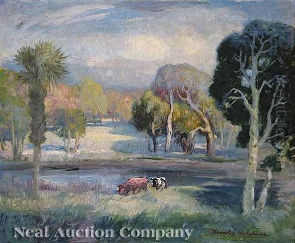Florida Landscape With Palm Trees And Cows - view 1