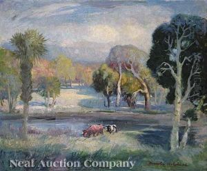 Florida Landscape With Palm Trees And Cows by Bror Anders Wikstrom