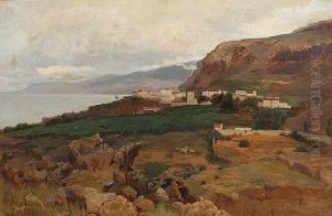 View Of A Coastal Village by Bror Anders Wikstrom