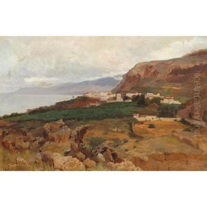 View Of A Coastal Village by Bror Anders Wikstrom