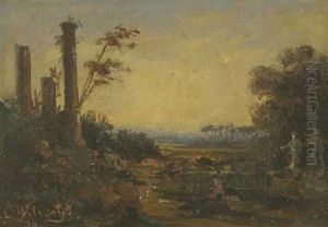 Ital. Landschaft Mit Antiken Saulen Und Fig. Staffage by Christian Wilberg