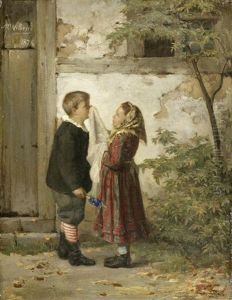 Zwei Kinder Vor Einem Hauseingang by Martin (Ludwig M.) Wilberg