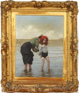 Child And Mother At Beachside by Frank Percy Wild
